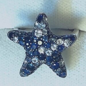 EFFY Blue and White Sapphire Starfish Ring 925 Silver